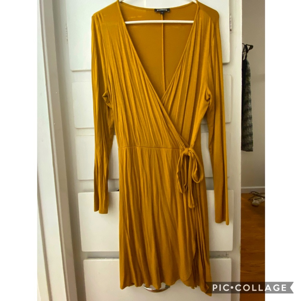 Flowy fall mustard wrap dres-Express sz L